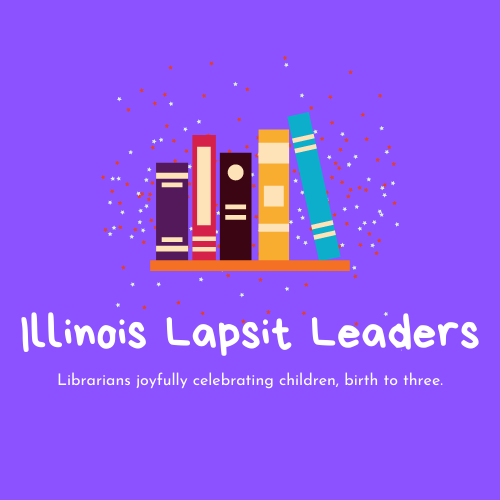 Purple square with a shelf of books and the words Illinois Lapsit Leaders below it.