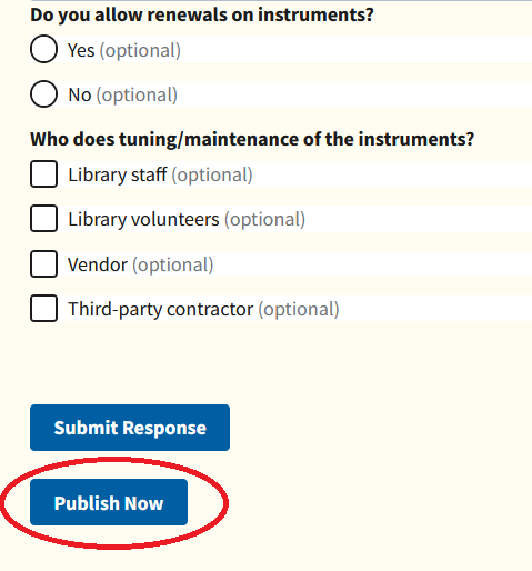 The bottom of a draft survey form, with the Publish Now button highlighted.