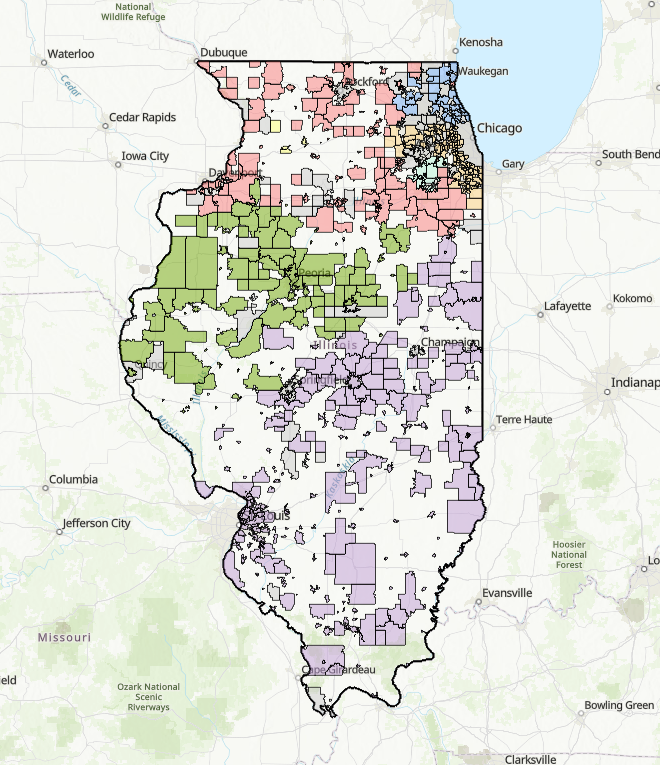 Screenshot of map, showing the library service areas colored by their shared catalog membership.
