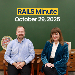 Dan and Monica sit in chairs. Rails Minute. October 29, 2025.