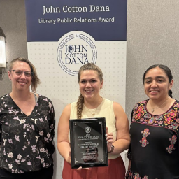 Photo (L-R): Anneliese Hohmeier, Natalie Kiburg, and Laura Espinoza of the Gail Borden Public Library's Public Relations & Exhibit's Team accepted the JCD Award on June 28, 2025 at the American Library Association (ALA) Conference JCD Awards Ceremony in Philadelphia.