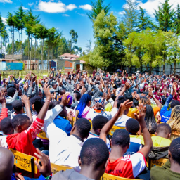 Students in Kinangop, Kenya excitedly wait for books from the Friends of the Joliet Public Library