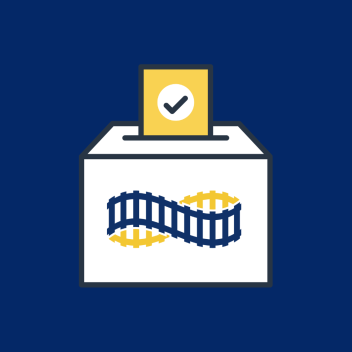 Ballot box with Rails logo.