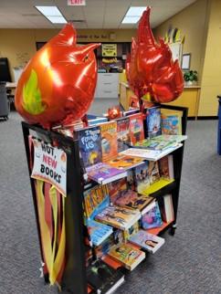 Book cart with display books and decorations