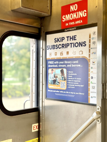 Library BNSF ad on a metra train ad space