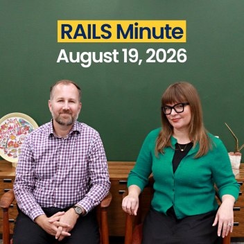 Dan Bostrom and Dan Monica sit in chairs. Rails Minute. August 19, 2026.