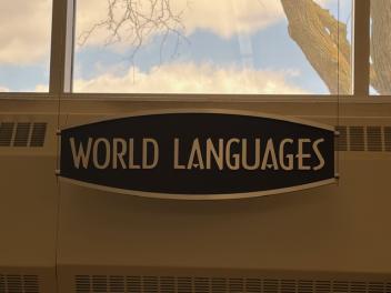 A sign reading "World Languages"