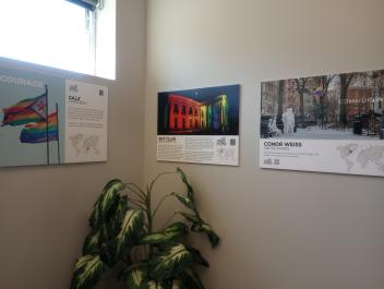 Image shows three poster/photos celebrating Pride Month.