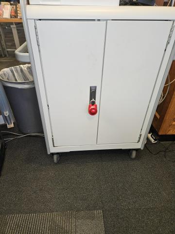 Rolling laptop cabinet with locking door