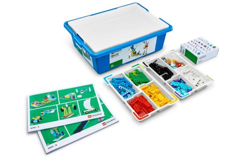 box of lego pieces with circuit board