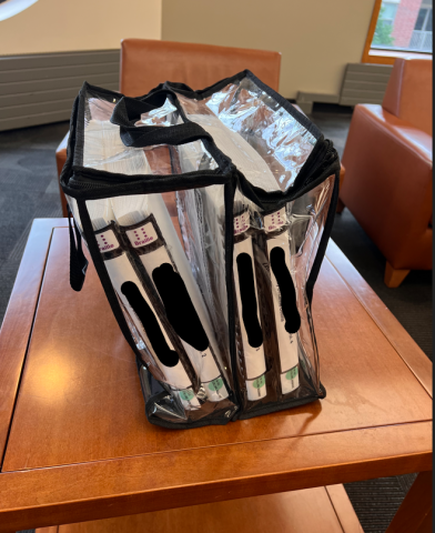 Braille books, one title, four volumes, tote example