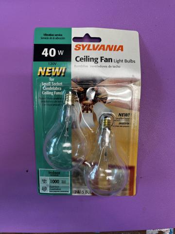 Package of two Sylvania ceiling fan light bulbs