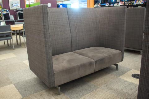 Large high back dark plaid pattern bench couches