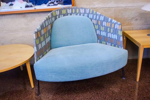 High back lounge chair- gray/colorful wings back with light teal seat