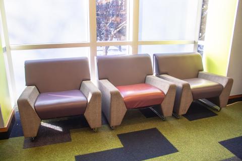 Gray arms maroon back and maroon seat lounge chairs