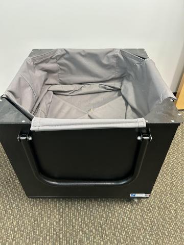 black return bin with gray liner and handle