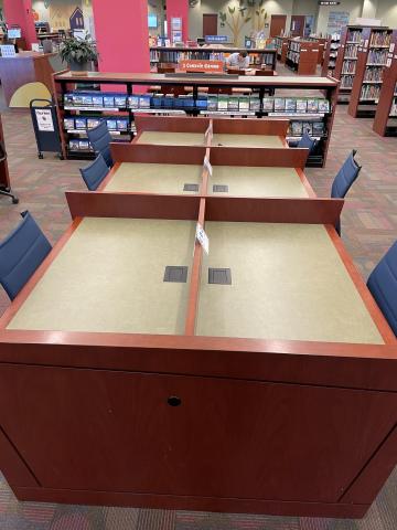 6 person study carrel cherry wood green surface