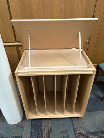 Big book display shelf with top flipped up