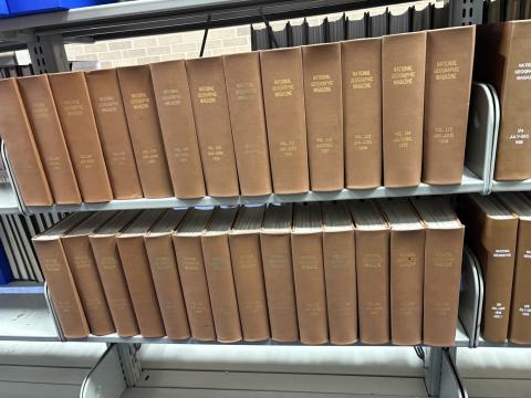 image of stack of bound National Geographic magazines