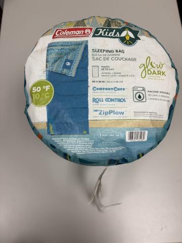 Blue youth-sized sleeping bag