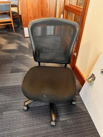 black office chair on wheels, no arms