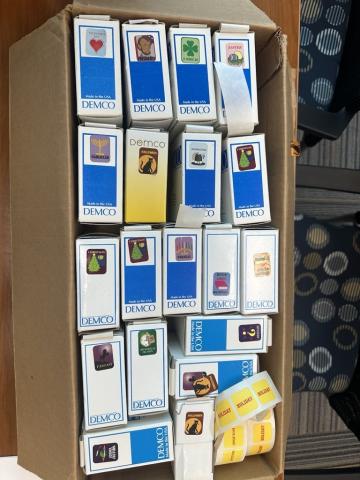 Box of Demco Holiday/Genre stickers