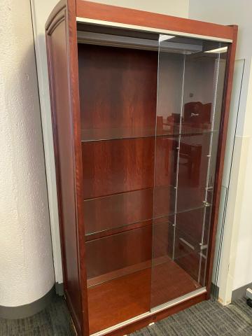Cherrywood Tall Display Case with Glass Shelves and Lock 