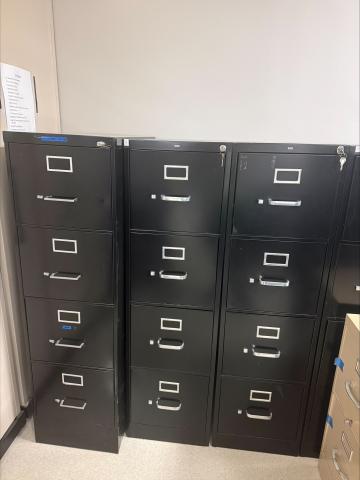 3 4-drawer black metal filing cabinets of 5 offered