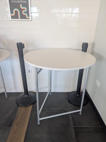 A circular free standing table 