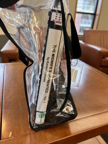Braille books, one title, one volume, tote example