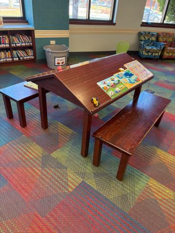 Puzzle Table with 2 tapered sides and 2 Benches - Dark Wood