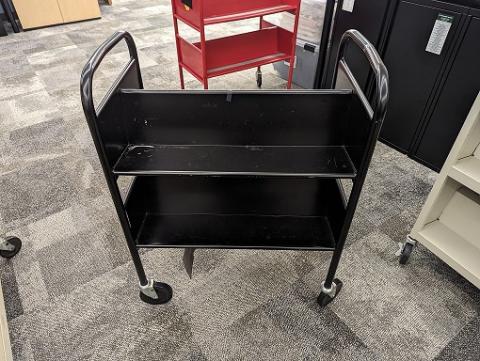 2 shelf black metal rolling cart