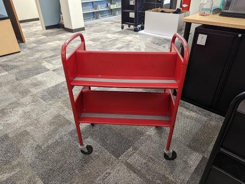 2 shelf red metal rolling cart