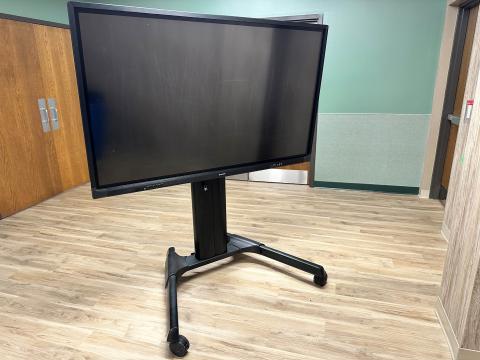 image of Sharp 70 inch touchscreen display on mobile stand