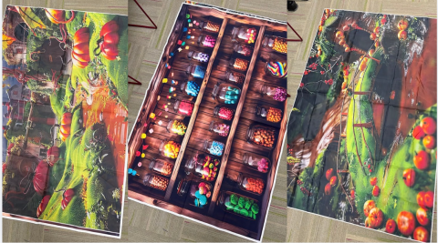 3 fabric backgrounds, Candyland/Wonka themed