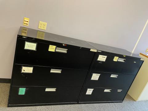 Three drawer file cabinets