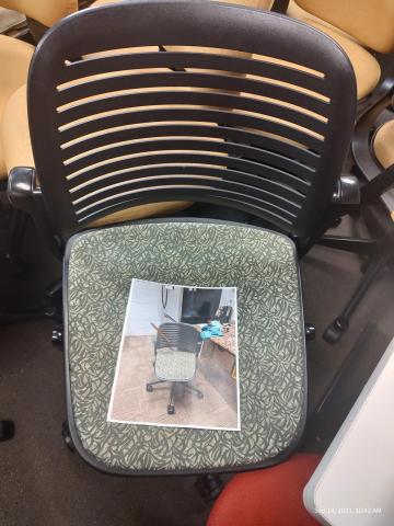 Two Black/green office chairs (arms removed)