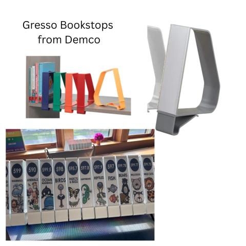 library shelf book stops supports label 