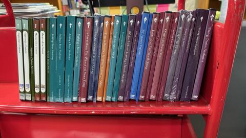 shelf of several Great Courses sets