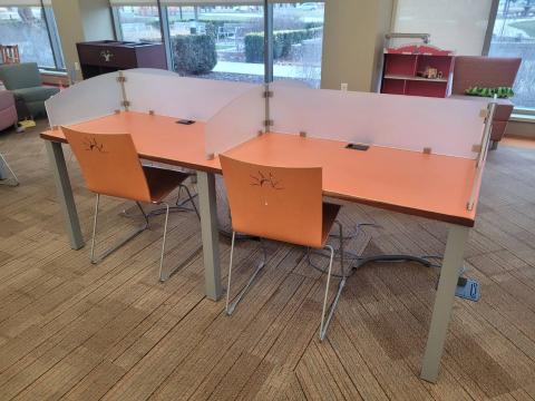 computer carrel with orange top