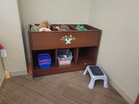 bin shelving with tree