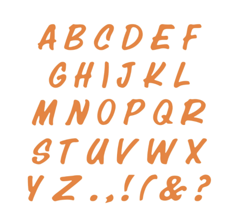 Orange alphabet letters A-Z, punctuation