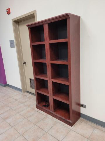 two wooden bookshelves
