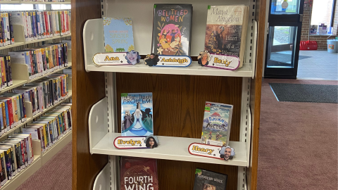 End cap display of staff recommended library books