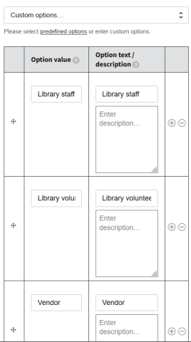 A portion of the dialogue box for a checkboxes question, showing the configuration fields for custom options.