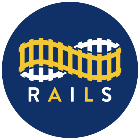 RAILS logo circle with blue background.