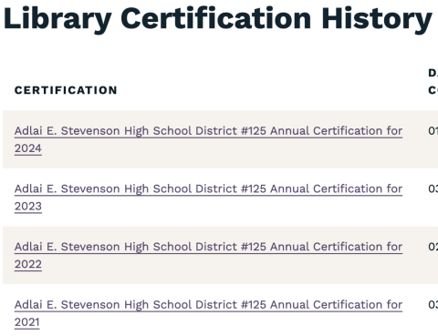 Image of text that reads "Library Certification History."