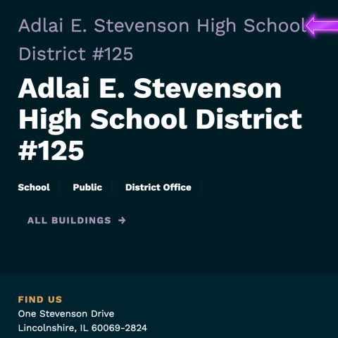 Image of L2 account with arrow pointing to purple text that reads, "Adlai E. Stevenson High School District #125."