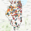 Map showing the public library service areas in the state of Illinois.